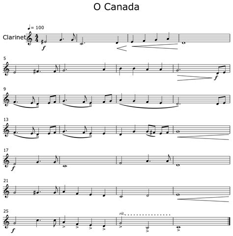 o canada sheet music clarinet